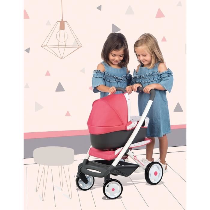 Combi 3 en 1 pour poupee et poupon : poussette landau cosy - Rose / Gris -  Poignee 55 à 82 cm - Cdiscount Jeux - Jouets