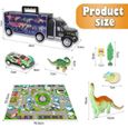 Camion Transporteur de Voitures avec Oeuf et Figurine Dinosaure, Tapis de Jeu, Mini Voiture de Course, Panneaux Routiers pour Enfant-3