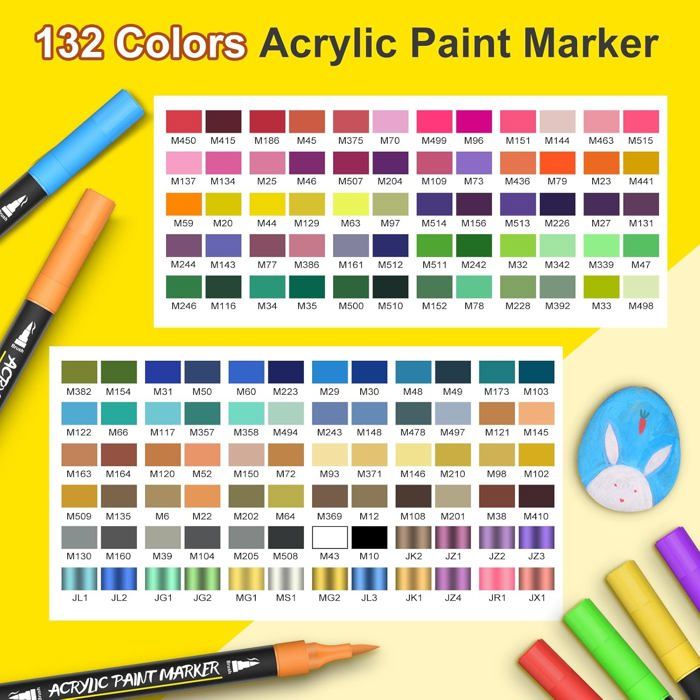 Lot De 176 Marqueurs Peinture Acrylique Double Pointe - 156 Couleurs + 20 Métalliques - Pour Roche, Tissu, Bois, Verre, Papier - Encre Non Toxique à Séchage Rapide