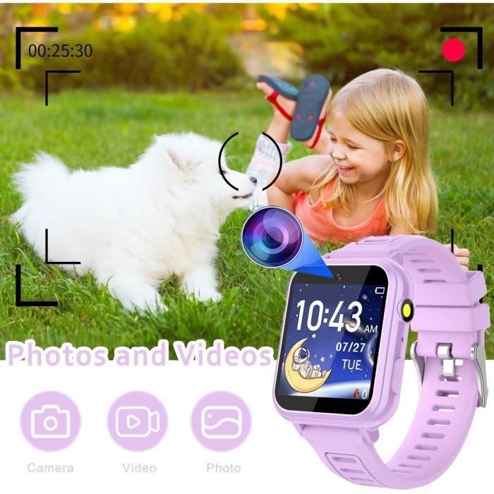 Montre Connectée Enfant - Smartwatch Avec Appel SOS, Podomètre, Jeux, Musique - Pour Filles Et Garçons 4-12 Ans - Violet