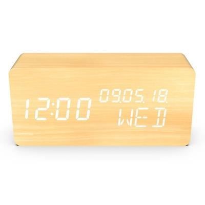 Evoom Wood Réveil Thermomètre En Bois Naturel - 3 Alarmes, Date, Température Et Luminosité Ajustable