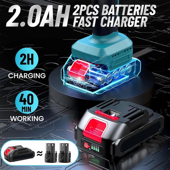 Polisseuse Voiture Sans Fil 21V 7000 RPM – 6 Vitesses + 2 Batteries – 150 Mm Plateau