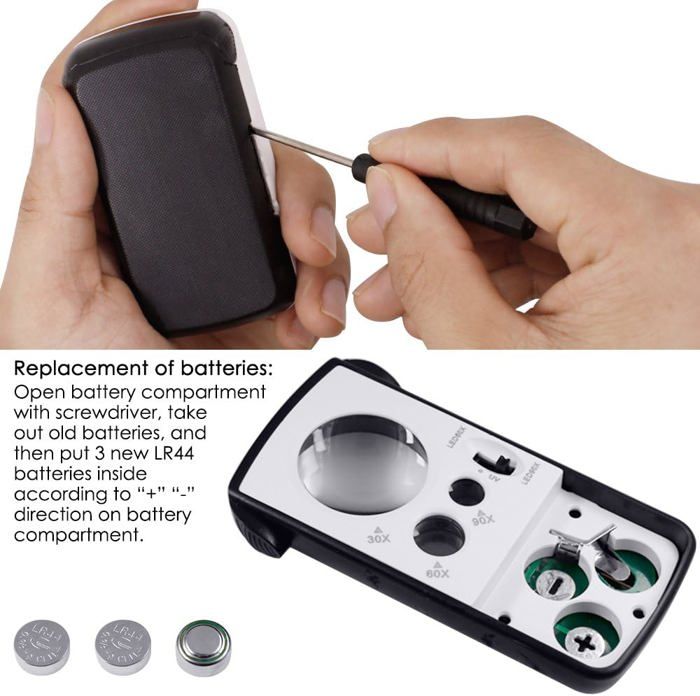 Loupe De Poche Lumineuse 30X 60X 90X - Avec LEDs Et Lampe UV - Portable, Télescopique - Pour Bijoux, Timbres, Lecture