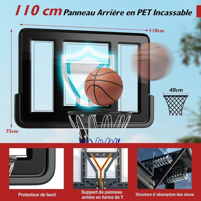 Panier De Basket Extérieur – Hauteur Réglable 129-305 Cm – Base Stable – Roues – Pour Enfants Et Adultes