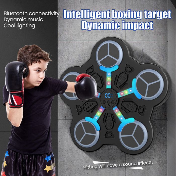 Machine De Boxe Musicale Enfants - Bluetooth, Lumières LED, 3 Vitesses - Avec Gants Et Coussins