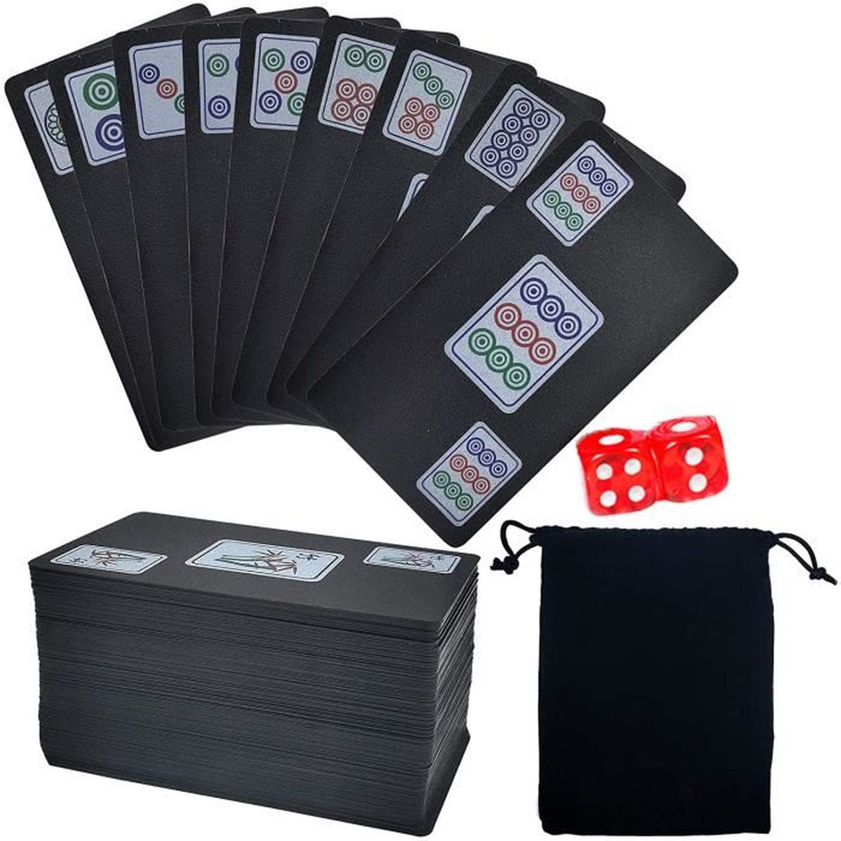 JJYHEHOT Cartes à Jouer Mahjong Combinaison De Loisirs Et De Divertissement étanche Portable avec Dés Et Sac De Rangement à Cordon 
