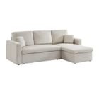 SWEEEK Canapé d'angle convertible en velours côtelé grège - IDA - 3 places. fauteuil d'angle réversible coffre rangement lit modulable