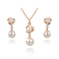 Collier Femme Perle Pendante + Boucle d’Oreille Perle Pendante Or rose Définir