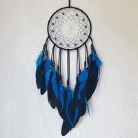 Attrapeur de Reves-attrape-rêves fait à la main-attrape-accessoires de plumes-décoration de la maison-cadeaux créatifs-48cm-bleu