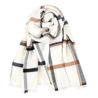 DAMILY® Écharpe chaude - femme carreaux  Foulard châle douce Automne-Hiver Confortable -  beige gris blanc - 192x72cm