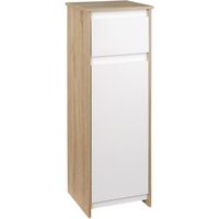 Meuble colonne bas salle de bain KLEANKIN - Aspect bois de chêne clair et blanc - Avec placard porte et tiroir