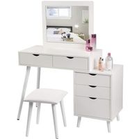 WOLTU Coiffeuse table en MDF - avec miroir et tabouret - 80x40x125cm, Blanc