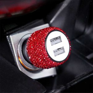 CHARGEUR TÉLÉPHONE Rouge--Chargeur de voiture à double Port USB, charge rapide, cristal brillant, adaptateur rapide, Port de Cig
