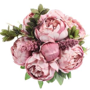 FLEUR ARTIFICIELLE Bouquet de pivoines artificielles vintage en soie pour décoration de mariage, maison, table, cuisine, couleur de la pâte de haricot