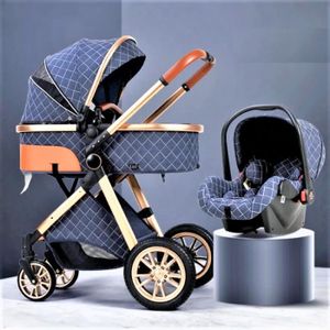 POUSSETTE  Poussette 3 en 1 Bébé Combinée Siège-Auto Nacelle Haute Trio Réversible Réglable Haute Qualité Roues increvables Canne Bleu