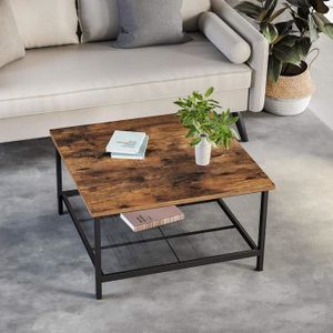 TABLE BASSE VASAGLE Table basse carré -  80 x 80 x 45 cm  (L x l x H) - cadre en acier robuste - grand dessus  - style industriel Noir LCT065B01