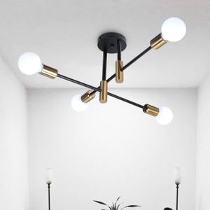 PLAFONNIER WOTTES Rétro Lampe Plafonnier Luminiare Vintage Industrielle 4 Spot Lustre Eclairage pour Salle à Manger Chambre Salon Noir +