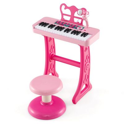 DREAMADE Piano Numérique pour Enfants 37 Touches, Clavier Électronique pour Enfants avec Microphone,Fonction d'Enregistrement et de Lecture,Effets d'Éclairage&Accessoires Abondants (Rose