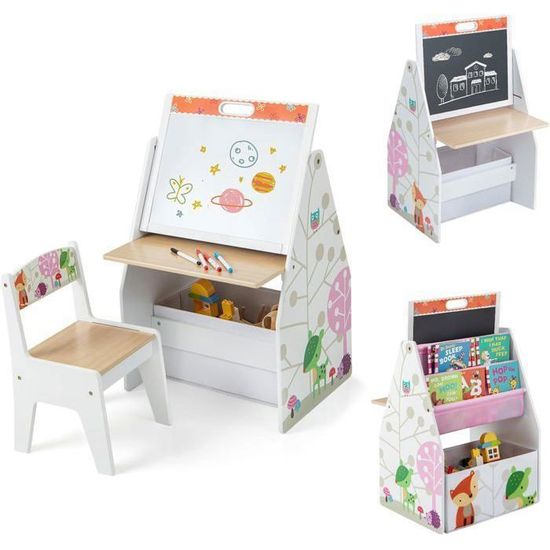 Table Et Chaise Enfant GOPLUS Avec Plateaux Magnétiques - Hauteur Réglable 45-55 Cm - Rangement Intégré