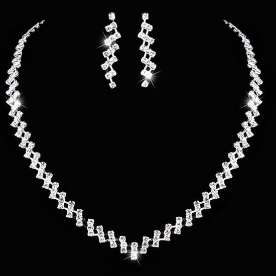 Parure Bijoux Collier Argenté Strass Mariage Soirée Cérémonie Henné