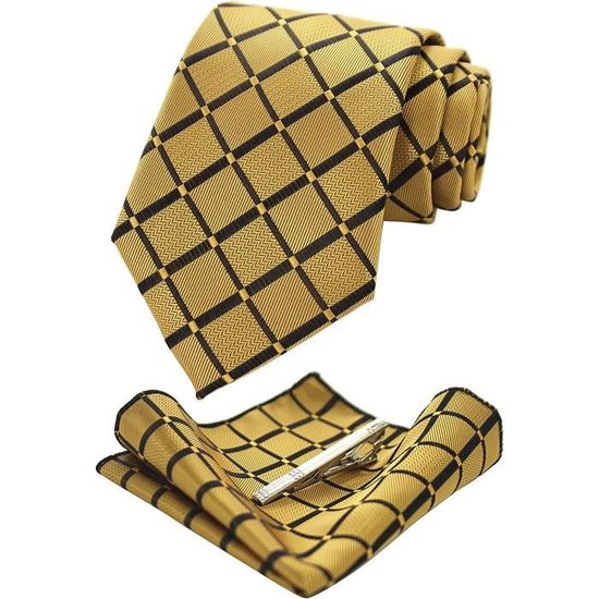 Ensemble cravate à motif géométrique, épingle et carré de poche