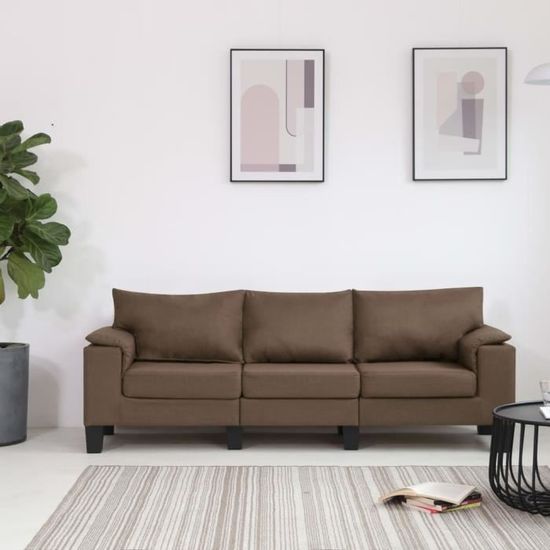 Canapé à 3 places Canapé de relaxation sofa- Scandinave Canapé d’angle Marron Tissu