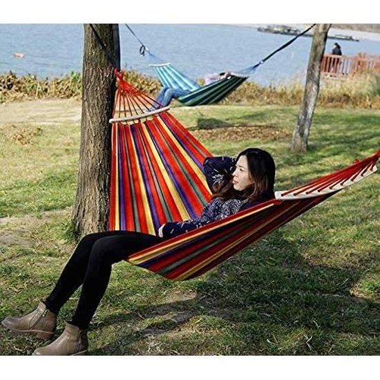 BITIWEND Hamac Extérieur Poly-Coton 230x150cm - Portable Avec Mousquetons Pour Jardin Camping Plage