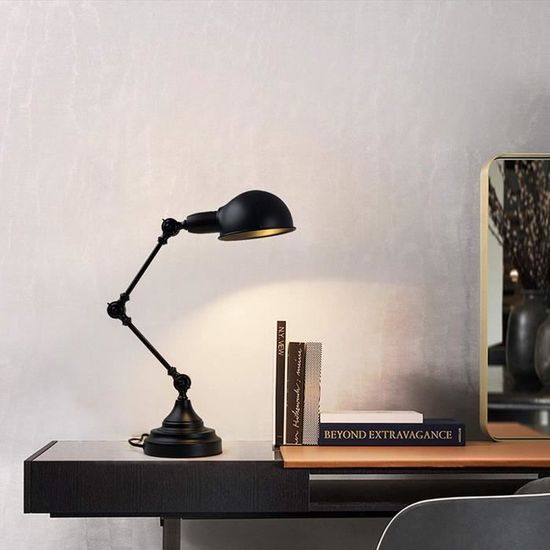 ECLAIRAGE DE MEUBLE OuXean Lampe de table noire pliante E14 25W éclairage en métal Lampe de bureau à bras pivotant, Lampes de le550