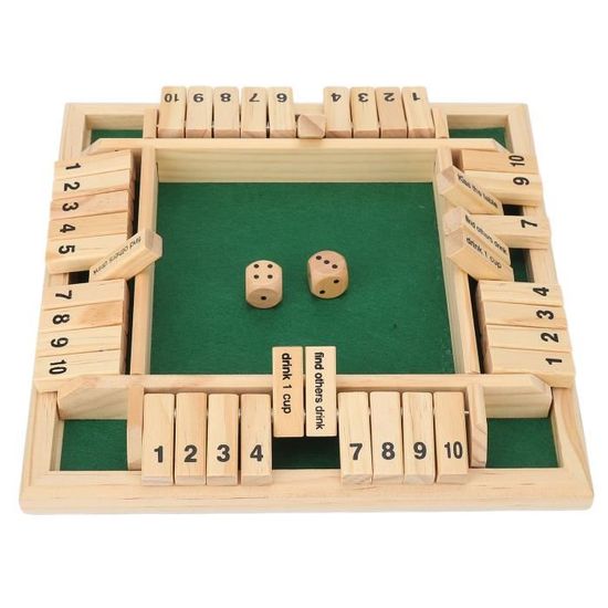Shut The Box jeu en bois, 8 dés pour 2-4 joueurs, plateau et dés en bois, jeu de maths pour enfants - Mehrfarbiges Holz-shut The Box