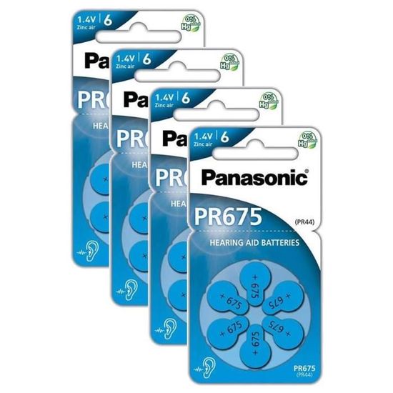 120 x Panasonic 675 / PR675 / PR44 hearing aid batteries