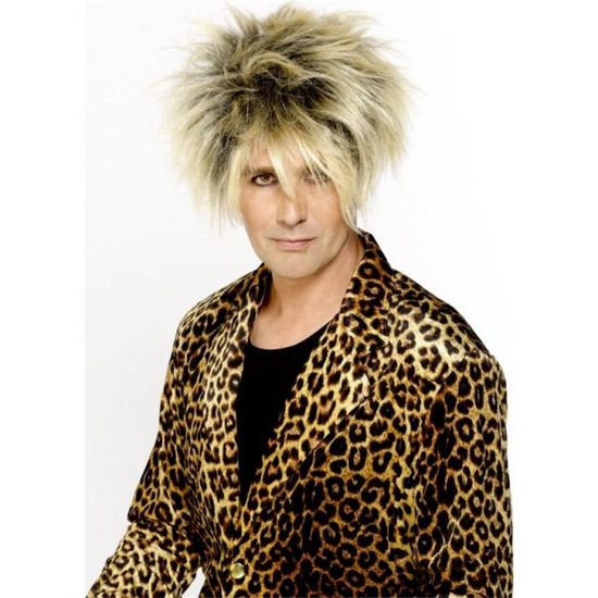 Perruque rock star homme années 80 - SMIFFY'S - coupe courte sauvage - noir  et blond