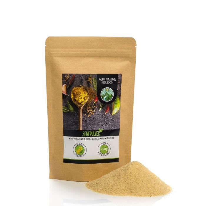 Poudre de moutarde (250g), 100% naturelle à partir de graines de moutarde, graines de moutarde séchées et moulues doucement