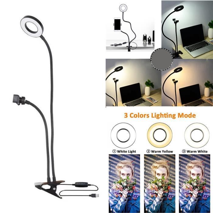 Selfie Ring LED Light avec support pour téléphone portable pour diffusion en direct et maquillage HY Support de téléphone portable