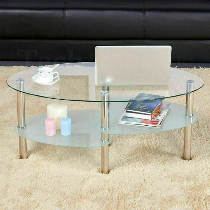 90 x 50 x 43CM Table basse en verre trempé table de salon Barcelone blanc Design à personnalité haute et basse