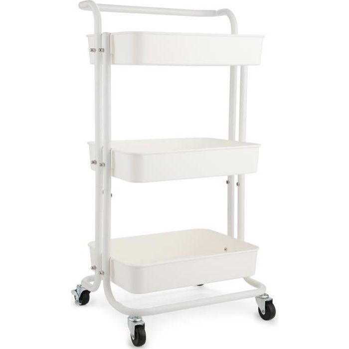 Chariot de Stockage, 3 Etagères de Rangement avec Roue Armoire de Meuble de Rangement pour Cuisine/Salle de Bain/Balcon, Blanc
