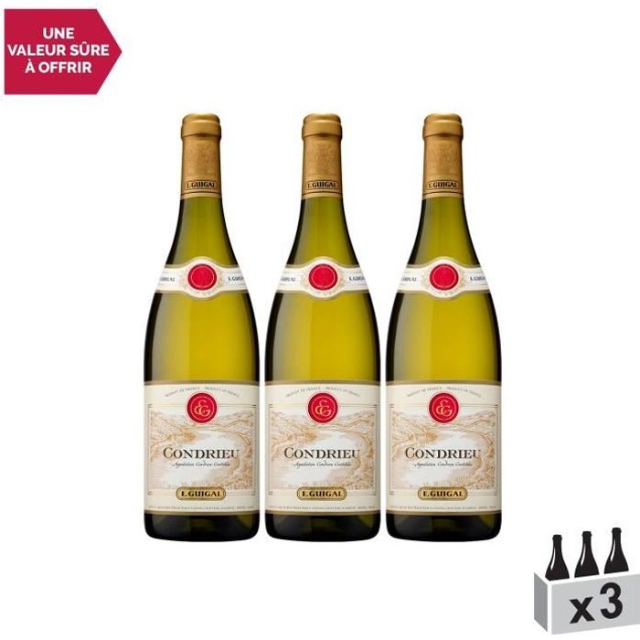 Condrieu Blanc 2019 - Lot de 3x75cl - Maison Guigal - Vin AOC Blanc de la Vallée du Rhône - Cépage Viognier