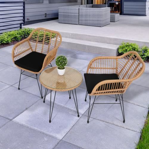 Salon de Jardin Design rotin, avec 1 Table 2 Fauteuils en Résine, pour Un Usage en intérieur et extérieur