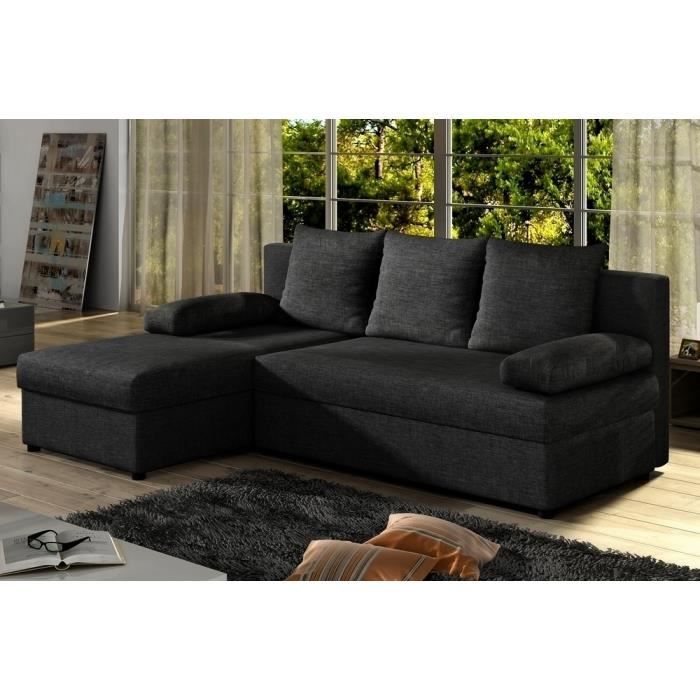 Canapé d'angle 4 places Noir Tissu Luxe Confort