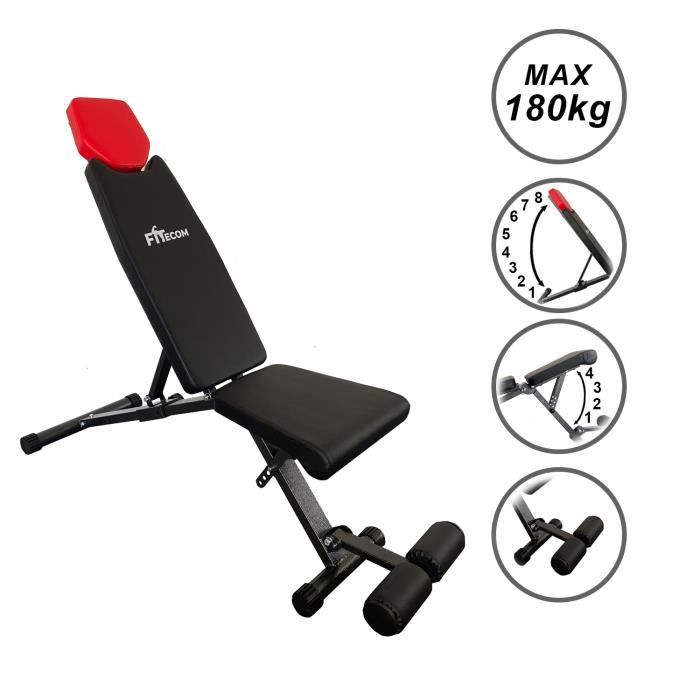 Banc de musculation pliable et réglable 145 x 46 x 120 cm - Banc d'entraînement incliné/décliné/plat Assise Dossier Adjustable