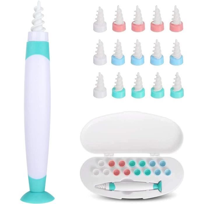Nettoyant Oreille, Q Grips Nettoyant Oreilles avec Ventouse, Spirale Q Twists Cerumen, Kit d'enlèvement de cire d'oreille avec A335