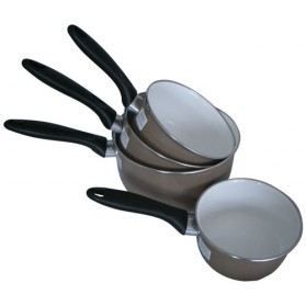 5 casseroles en émail - D : 12 cm à 20 cm - taupe