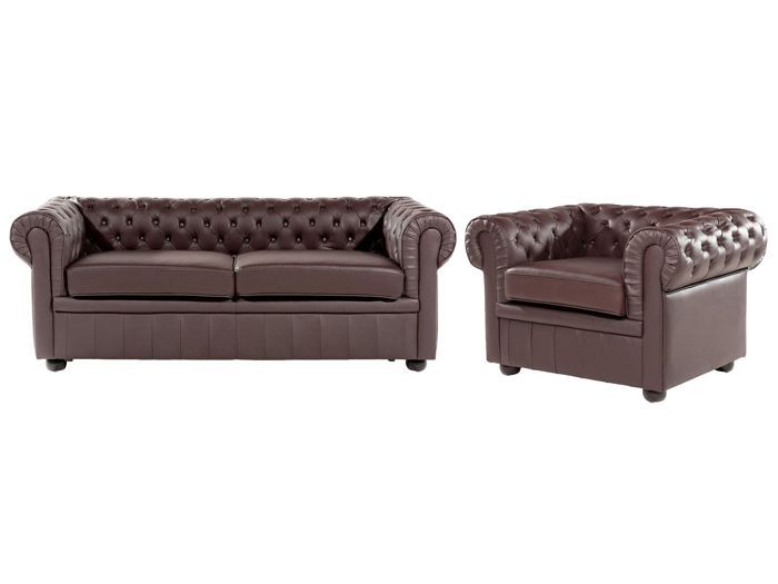 Beliani - Ensemble canapé et fauteuil en cuir marron CHESTERFIELD