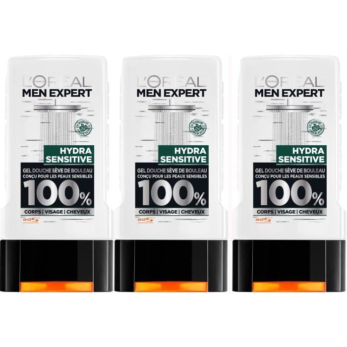 MEN EXPERT Gel douche Hydra sensitive - Pour homme - Sans paraben - 300 ml (Lot de 3)