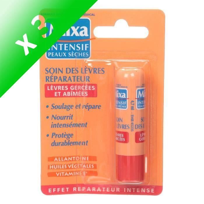 MIXA Soin des lèvres réparateur pour peaux sèches - 4,7 ml (Lot de 3)