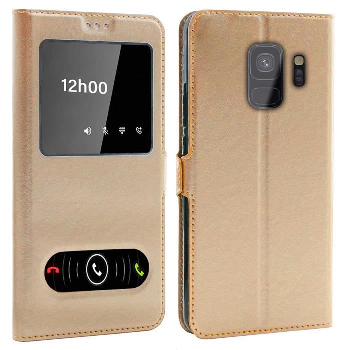 Coque Samsung Galaxy S9, Double Fenêtre - Or