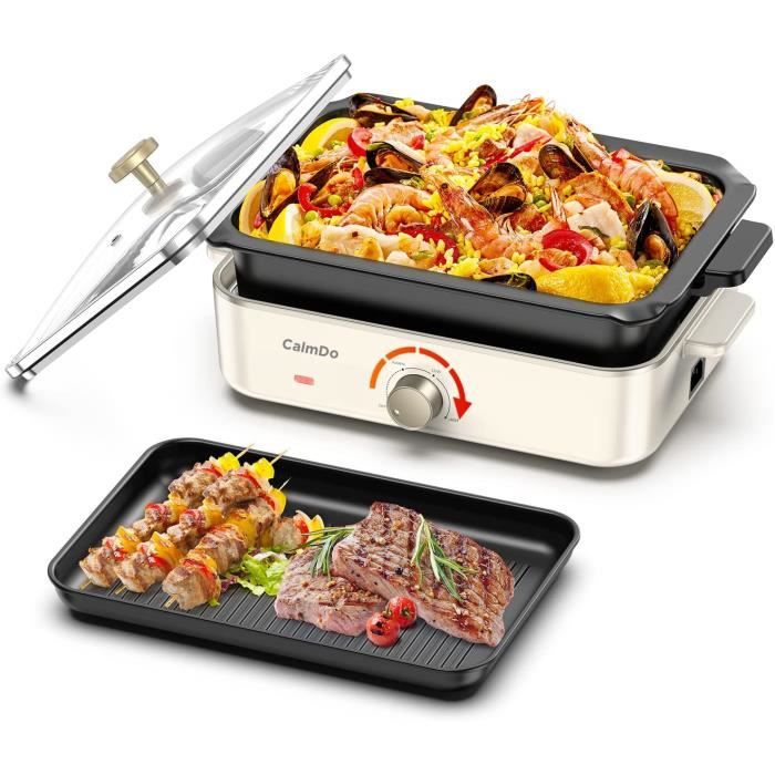 Poêle à frire multifonction - CalmDo - Marmite électrique 2 en 1, Chauffage rapide 1400 W, Barbecue De Table Electrique