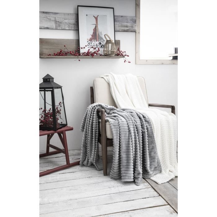 TODAY Plaid 100% Polyester FLOCON MOUNTAIN 125x150cm - Gris TODAY