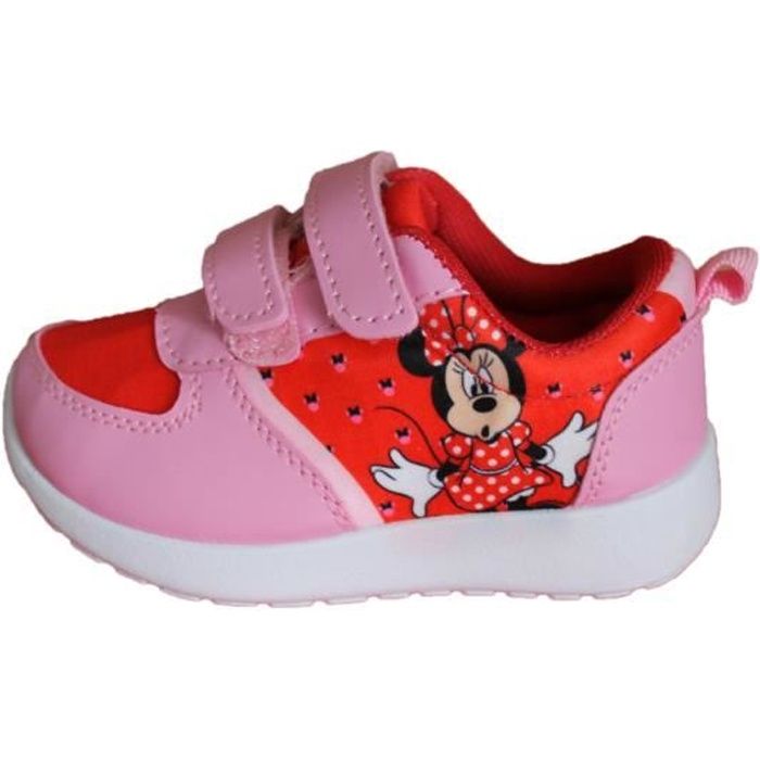 baskets minnie à scratch rose rouge