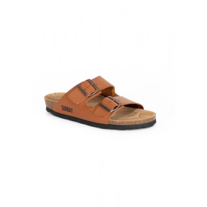 SUNBAY Mules deux brides LEA Camel - Femme