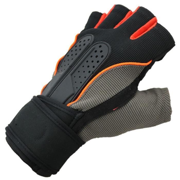 Gants Anti dérapant Sport Musculation Homme Femme Unisexe pour Entraînements Gym Halterophilie Orange M